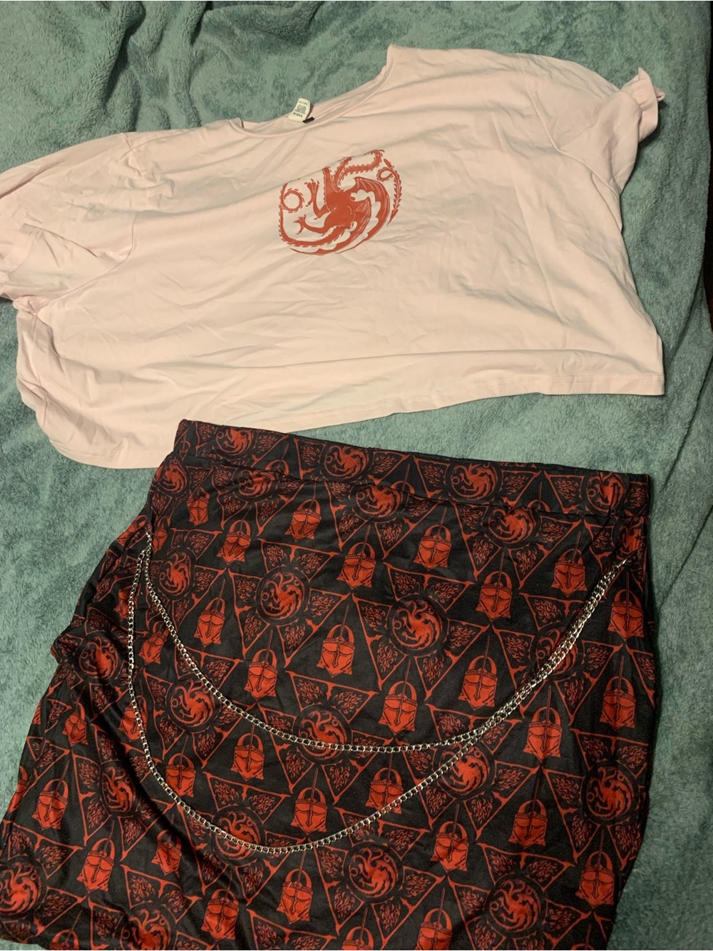 Game of Thrones Black Tee and mini skirt with Red Sigil Pattern
